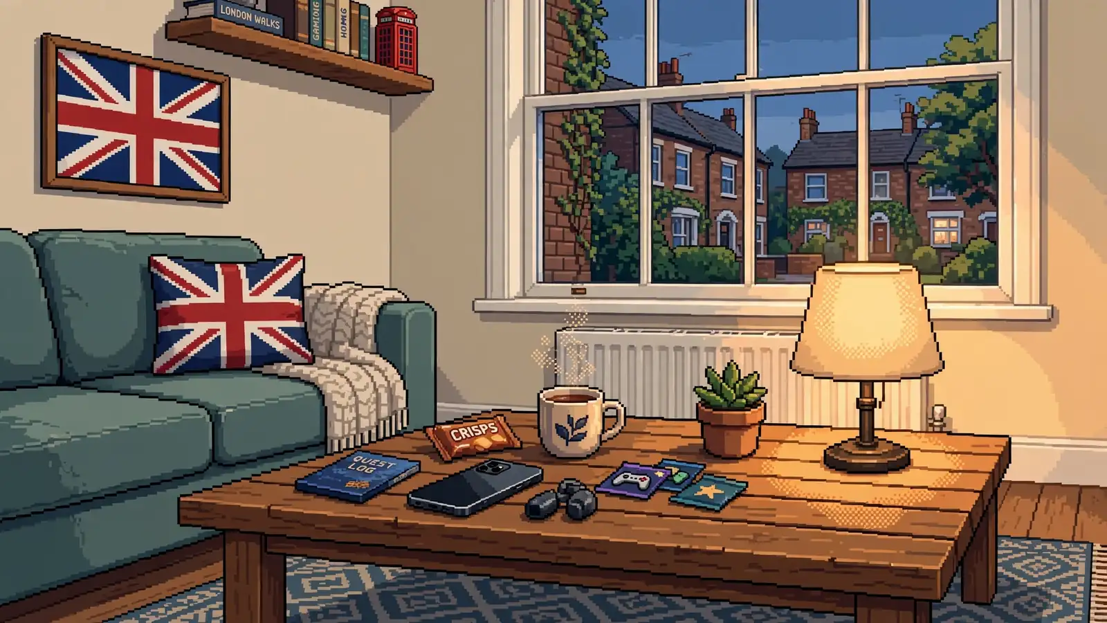 Smartphone on coffee table in British living room