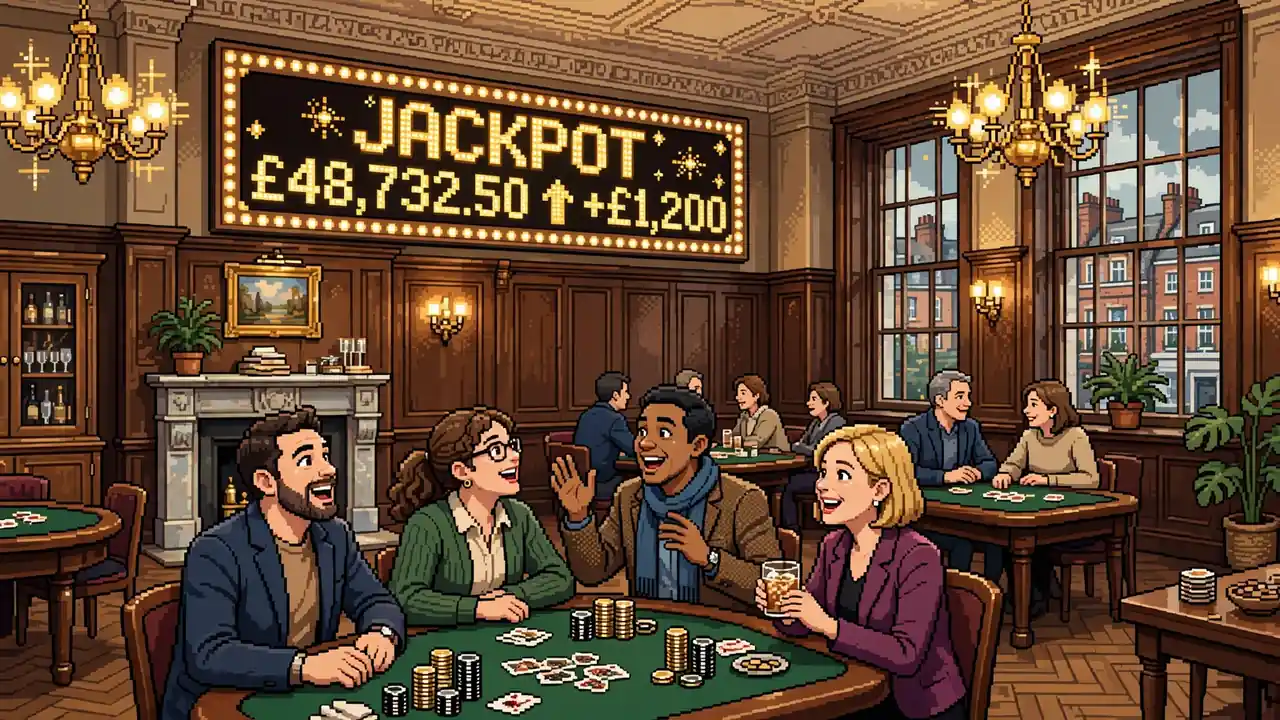 London casino lounge with glowing jackpot sign