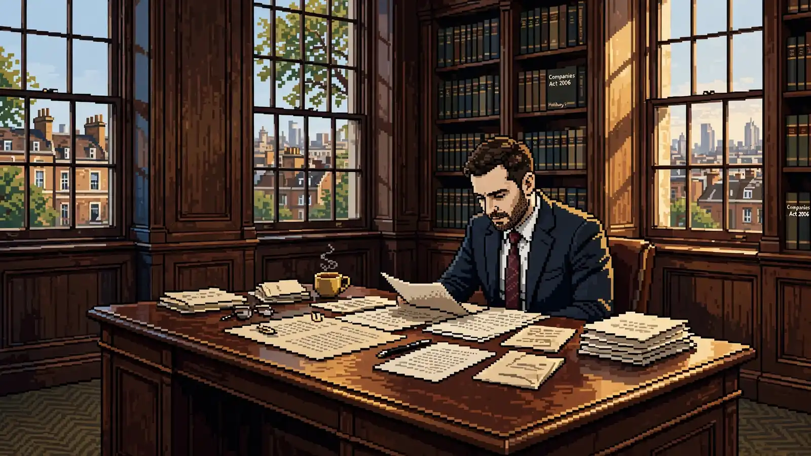 British lawyer reviewing documents in office