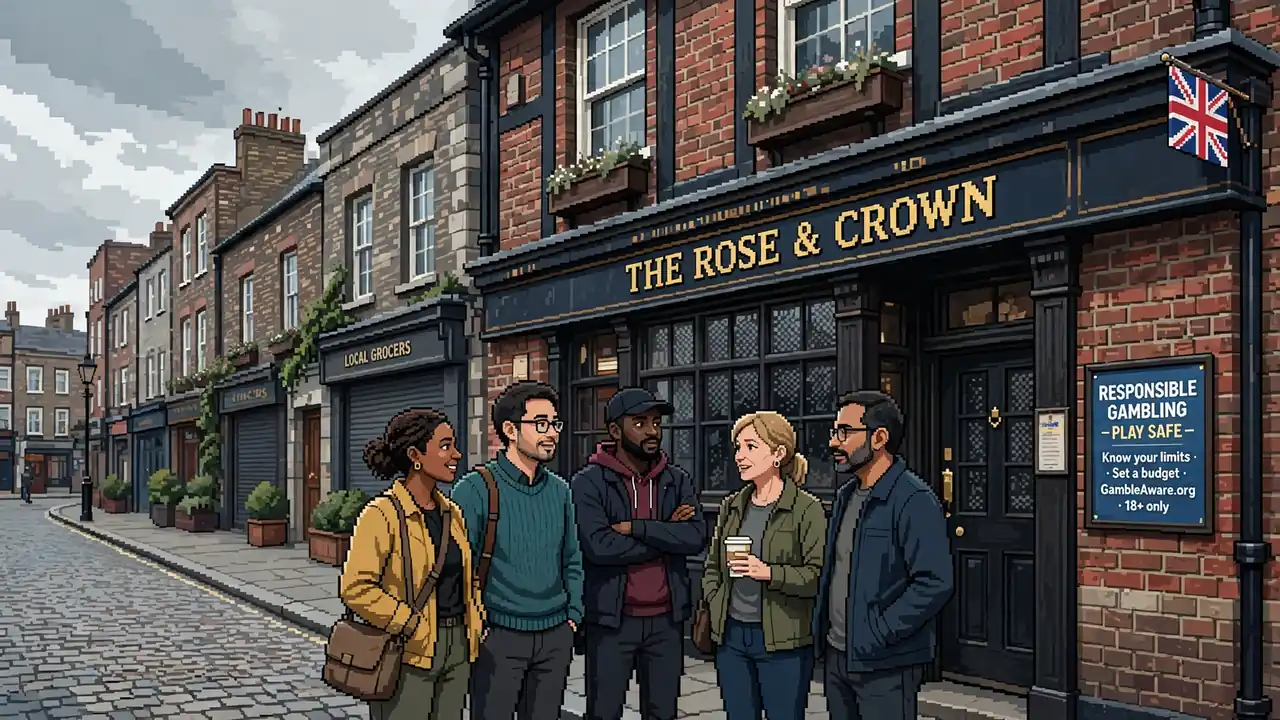 People on London street with Union Jack background