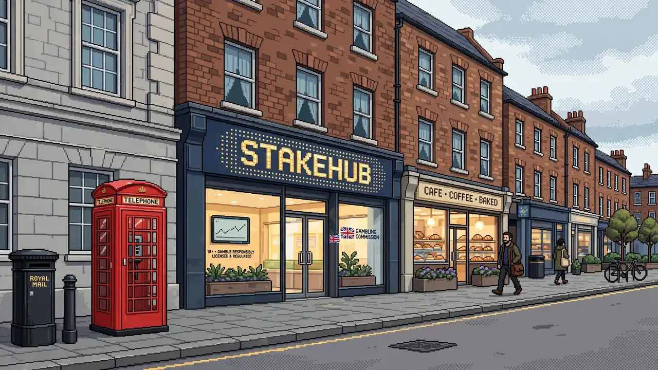 British street with red phone box and regulated casino storefront